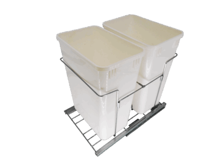 Siyi America - 35QT White Double Waste Container Wire Pull Out Set (Kit + Two 35QT White Trash Bin)