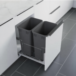 50QT Gray Double Waste Container Wire Pull Out Set (Kit + Two 50QT Gray Trash Bin)