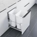 50QT White Double Waste Container Wire Pull Out Set (Kit + Two 50QT White Trash Bin)